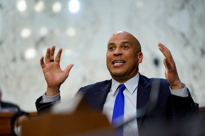 Sen. Cory Booker, D-N.J., speaks during a Senate Judiciary Committee confirmation hearing for Judge Ketanji Brown Jackson to become an associate justice of the Supreme Court, on Capitol Hill in Washington, D.C., on March 21, 2022.
