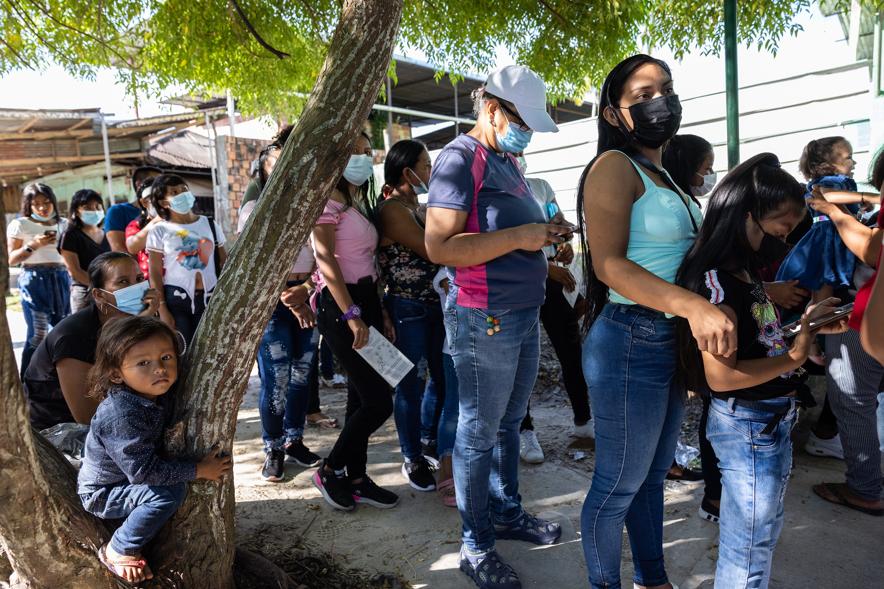After several days without any vaccine doses available in Leticia, word spread that some doses had arrived. People started arriving at 6 a.m., leading to long lines.