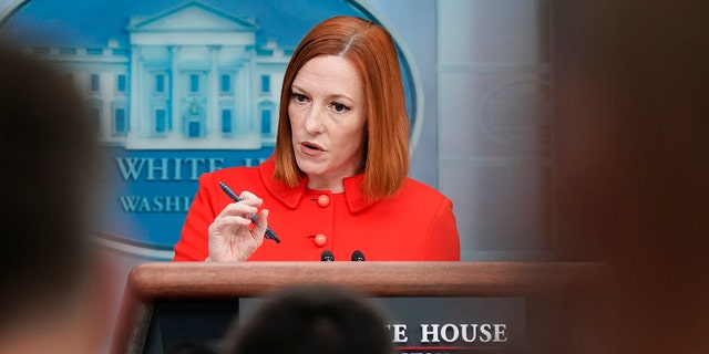 White House press secretary Jen Psaki speaks during a press briefing at the White House Feb. 16, 2022.