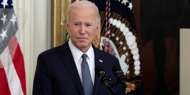 President Biden gives remarks at an event in the East Room of the White House on Feb. 28, 2022, in Washington, D.C. 