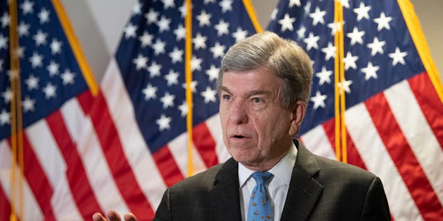 Sen. Roy Blunt, R-Mo., talks to a reporter on his way to a Senate Republican luncheon on Capitol Hill in Washington on Wednesday, June 10, 2020. 