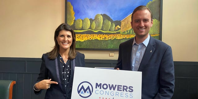 Former U.S. ambassador to the United Nations and former South Carolina Gov. Nikki Haley campaigns with GOP congressional candidate Matt Mowers in Bedford, New Hampshire, in October of 2020.