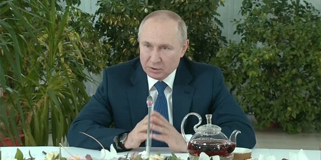 Russian President Vladimir Putin spoke to female flight attendants in comments broadcast on state television on Saturday, March 5, 2022.
