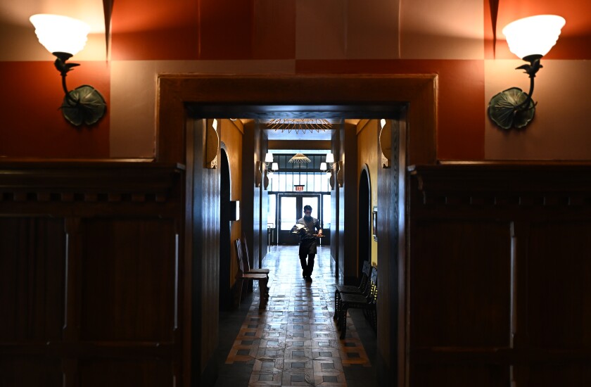 A view of a hallway at the downtown L.A. Proper Hotel.