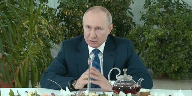 Russian President Vladimir Putin spoke to female flight attendants in comments broadcast on state television on Saturday, March 5, 2022. 