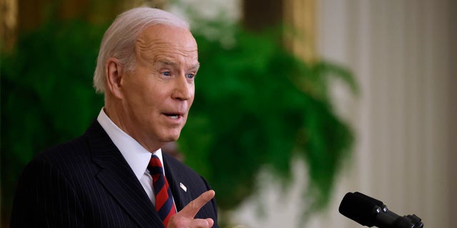 President Joe Biden addresses and event to celebrate Equal Pay Day in the East Room of the White House on March 15, 2022 in Washington, D.C. (Chip Somodevilla/Getty Images)