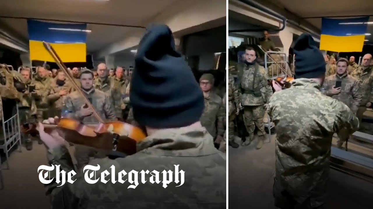 Ukrainian soldier plays national anthem on violin in symbol of hope in war against Russia