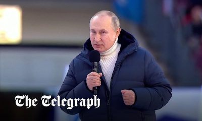 Russian state television cut off Putin speech before he limps off the stage