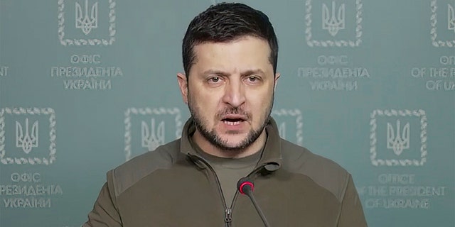 In this image from video provided by the Ukrainian Presidential Press Office and posted on Facebook Tuesday, March 15, 2022, Ukrainian President Volodymyr Zelenskyy speaks in Kyiv, Ukraine.