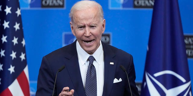 President Biden speaks during a media conference, after a NATO summit and Group of Seven meeting, at NATO headquarters in Brussels.