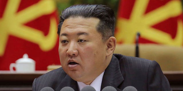 North Korean leader Kim Jong Un attends at a meeting of the Workers' Party of Korea in Pyongyang, North Korea on Feb. 28, 2022. 