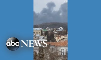 Smoke rises over Lviv’s city center after blast