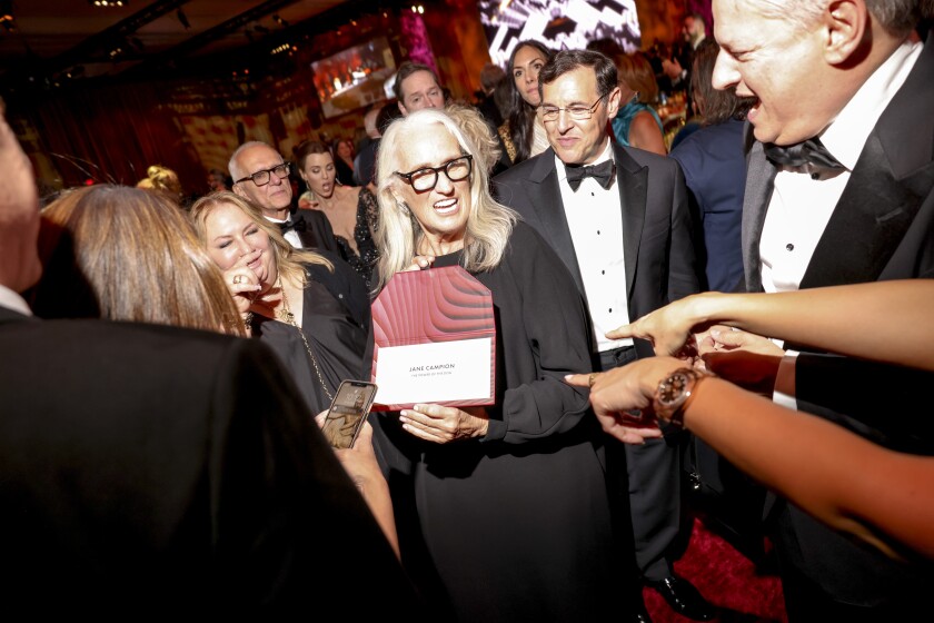 Jane Campion is congratulated at the Governors Ball 