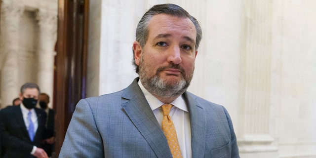 Sen. Ted Cruz, R-Texas, and other members of the Republican Conference leave a luncheon on Capitol Hill in Washington, Wednesday, March 24, 2021. (AP Photo/J. Scott Applewhite)