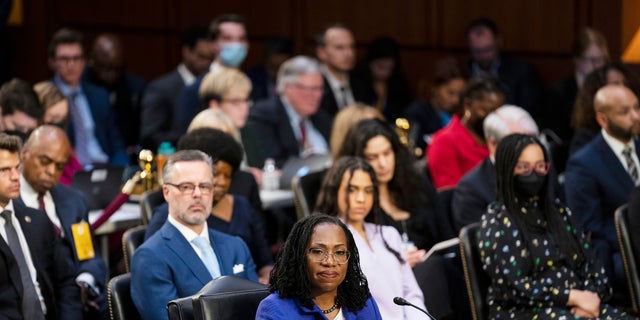 Supreme Court nominee Ketanji Brown Jackson listens to opening statements during her confirmation hearing before the Senate Judiciary Committee, Monday, March 21, 2022, in Washington. (AP Photo/Evan Vucci)