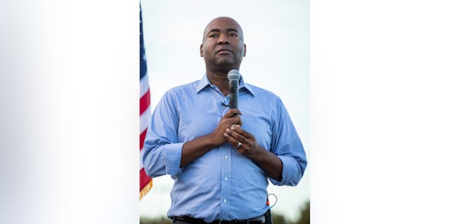 Democratic National Committee Chair Jaime Harrison during his run for U.S. Senate at a drive-in campaign rally at Wilson High School in Florence, S.C., Oct. 24, 2020.  
