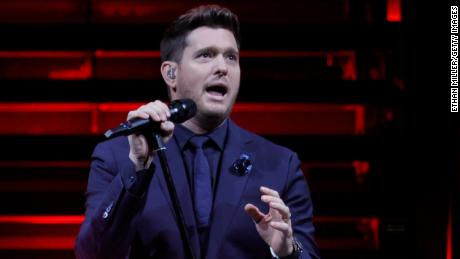 Singer-songwriter Michael Bublé performs at T-Mobile Arena on September 24, 2021, in Las Vegas.  