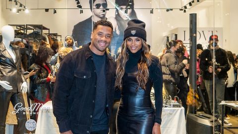 (From left) Russell Wilson and Ciara, cofounders of The House of LR&C, celebrate the brand's first retail launch on February 22 in Seattle's University Village. 