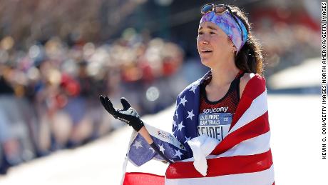 An emotional Seidel reacts to finishing second at the Olympic trials. 