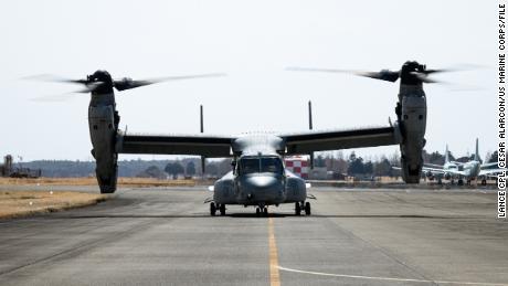 A US Marine Corps MV-22B Osprey in Japan, on March 17, 2022. 