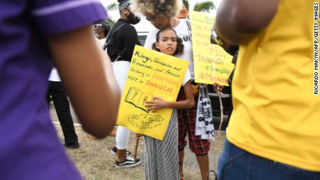 A young girl among the demonstrators on Tuesday. 