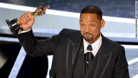 Will Smith accepts the actor in a leading role award for &quot;King Richard.&quot;