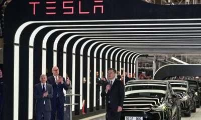 Elon Musk opens Tesla’s first European plant, near Berlin.