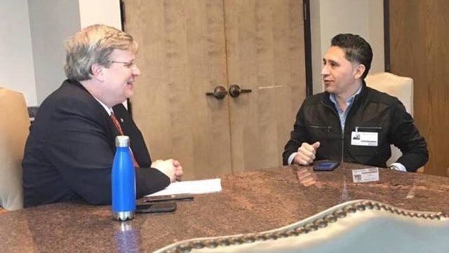 Manuel Duran, right, talks with Memphis Mayor Jim Strickland in this undated photo provided by supporters.