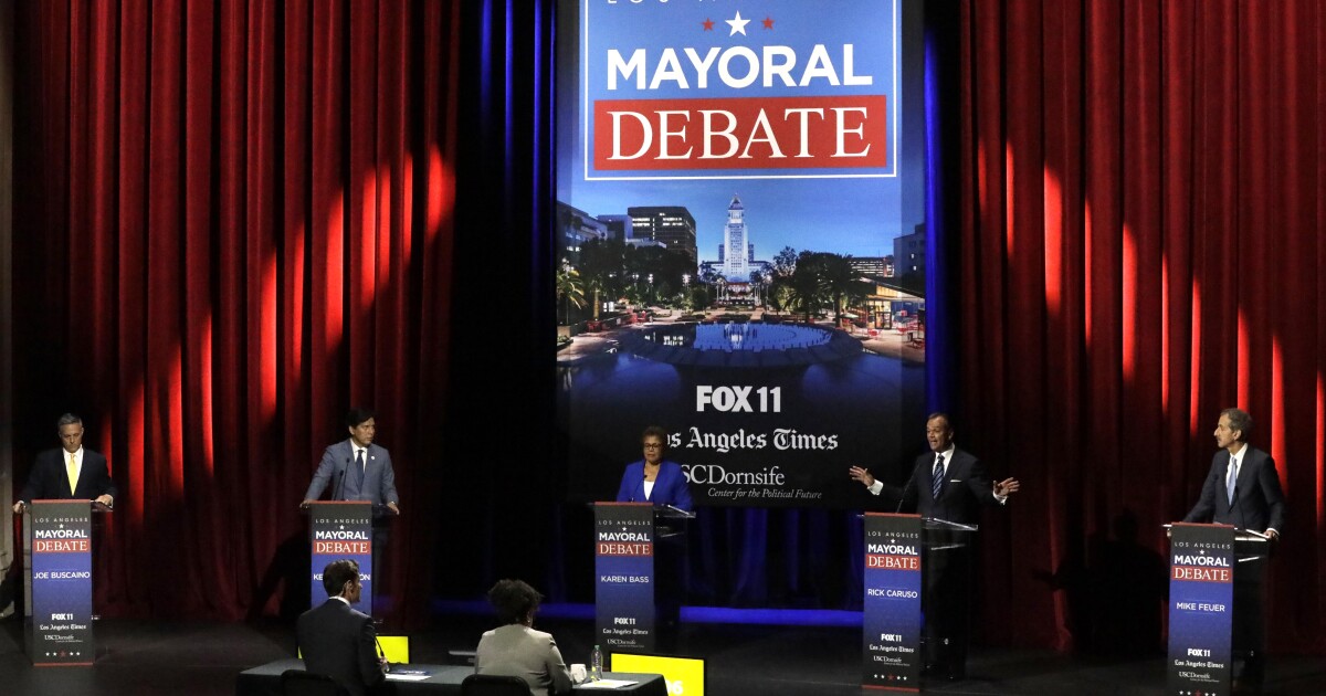 Column: We had a real L.A. mayoral debate. It can happen when idiot protesters don’t spoil it