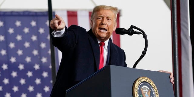 President Donald Trump speaks at a campaign rally at HoverTech International, Monday, Oct. 26, 2020, in Allentown, Pa.