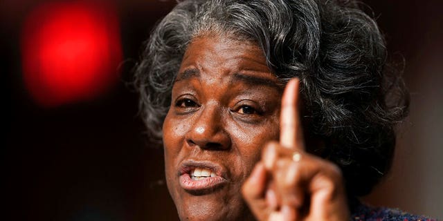 United States Ambassador to the United Nations nominee Linda Thomas-Greenfield testifies during for her confirmation hearing before the Senate Foreign Relations Committee on Capitol Hill, Wednesday, Jan. 27, 2021, in Washington. (Greg Nash/Pool via AP)