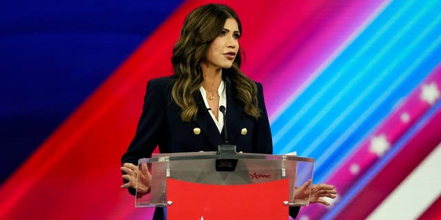 South Dakota Gov. Kristi Noem, speaks at the Conservative Political Action Conference (CPAC) Feb. 25on , 2022, in Orlando, Florida.