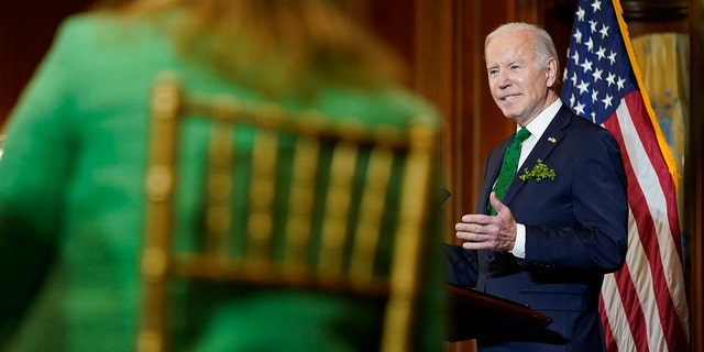 President Joe Biden speaks at the annual Friends of Ireland luncheon on Capitol Hill in Washington, Thursday, March 17, 2022.