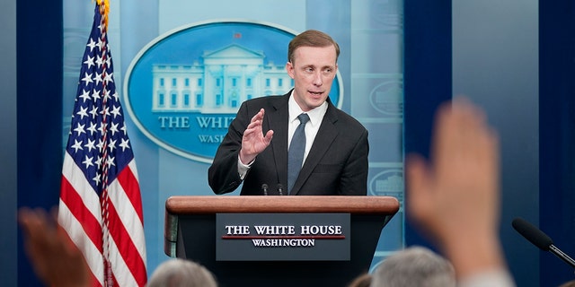 National security adviser Jake Sullivan speaks during a press briefing at the White House, Tuesday, March 22, 2022, in Washington.