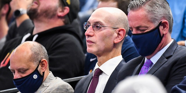 NBA commissioner Adam Silver looks on during a game between the Utah Jazz and Oklahoma City Thunder at Vivint Smart Home Arena on October 20, 2021 in Salt Lake City, Utah.