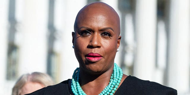 US Representative Ayanna Pressley, Democrat of Massachusetts, joins House Democrats at a news conference on the "Women's Health Protection Act," on September 24, 2021, in Washington DC. - The act would establish a federally protected right to abortion access.