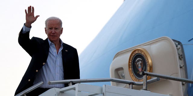 President Joe Biden boards Air Force One to fly to Warsaw, at Rzeszow-Jasionka Airport, in Jasionka, Poland, March 25, 2022.