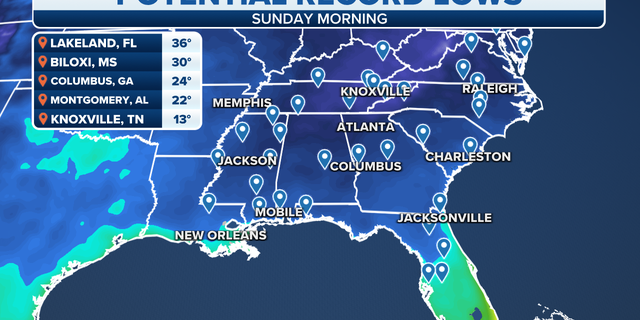 Eastern potential record low temperatures