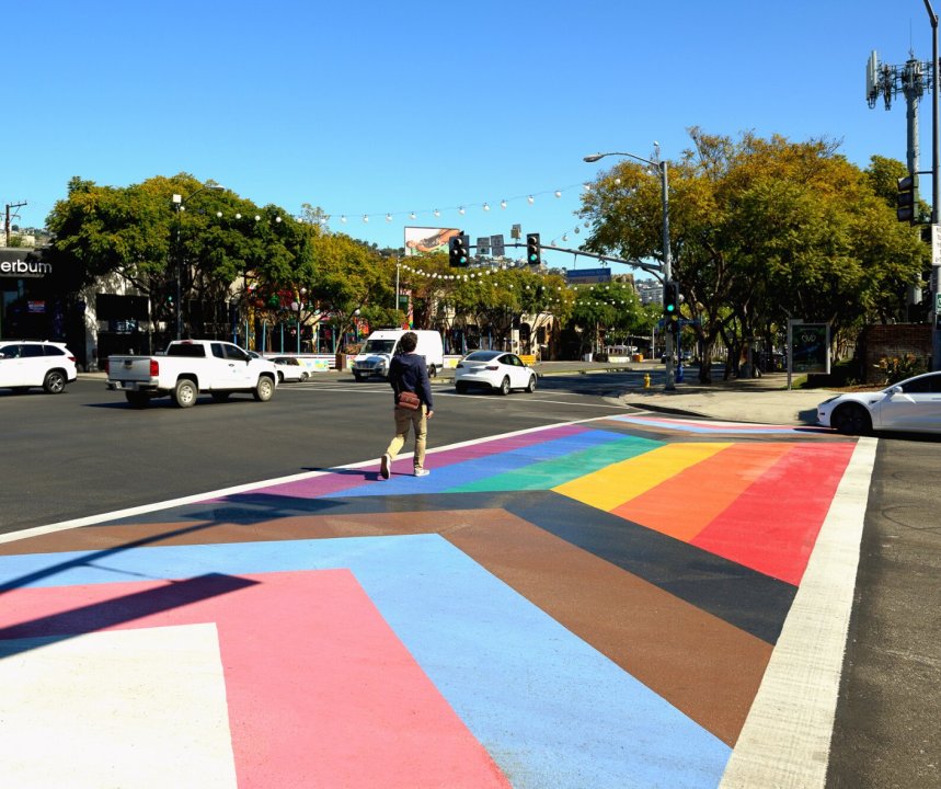 The City of West Hollywood shared this image of the updated rainbow crosswalks on March 23, 2022.