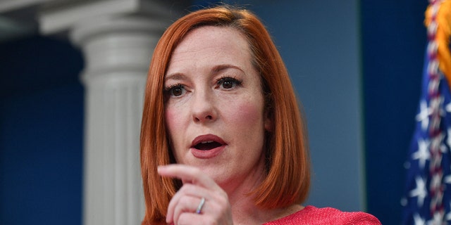 White House Press Secretary Jen Psaki holds a press briefing in the Brady Briefing Room of the White House in Washington, DC. on March 16, 2022.