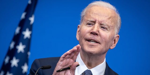 U.S. President Joe Biden at NATO headquarters in Brussels on March 24, 2022.