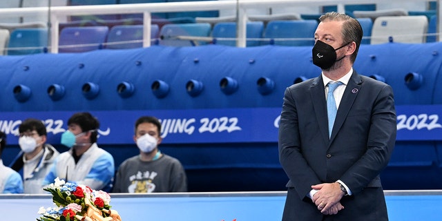 International Paralympic Committee President Andrew Parsons attends the Wheelchair Curling medal ceremony on day eight of the Beijing 2022 Winter Paralympics at National Aquatics Centre on March 12, 2022 in Beijing, China.