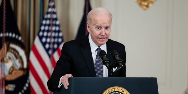 President Joe Biden introduces his budget request for fiscal year 2023 in the State Dining Room of the White House on March 28, 2022, in Washington, D.C.