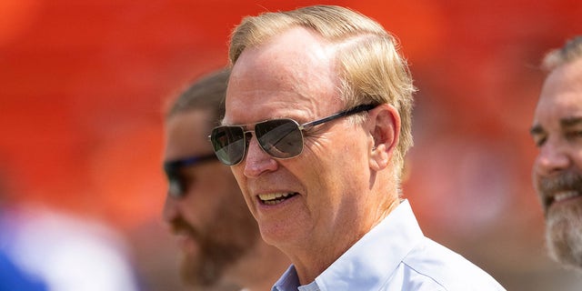 Aug 22, 2021; Cleveland, Ohio, USA; New York Giants president John Mara watches warmups before the game against the Cleveland Browns at FirstEnergy Stadium.