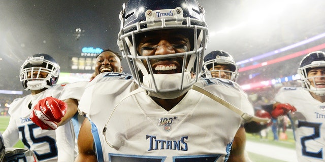 Logan Ryan of the Tennessee Titans celebrates their 20-13 win over the New England Patriots in the AFC Wild Card Playoff game at Gillette Stadium on Jan. 4, 2020, in Foxborough, Massachusetts.