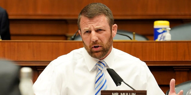 Rep. Markwayne Mullin, R-Okla., asks questions during a House Energy and Commerce Subcommittee on Health hearing on Capitol Hill in Washington, May 14, 2020.  Greg Nash/Pool via REUTERS