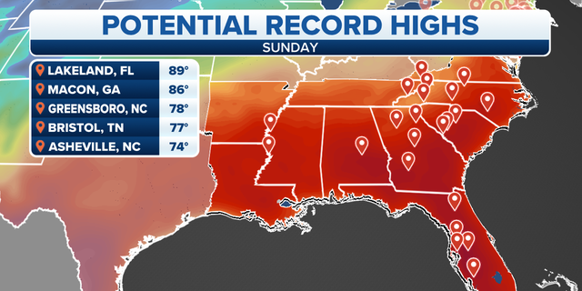 Potential record high temperatures in the South 