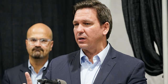 FILE - Florida Gov. Ron DeSantis speaks at the opening of a monoclonal antibody site Wednesday, Aug. 18, 2021, in Pembroke Pines, Fla.