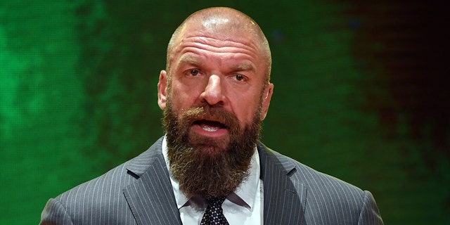 WWE Executive Vice President of Talent, Live Events and Creative Paul "Triple H" Levesque speaks at a WWE news conference at T-Mobile Arena on Oct. 11, 2019 in Las Vegas, Nevada. 