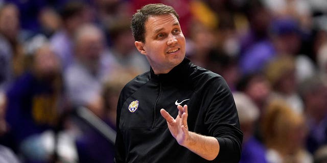 LSU head coach Will Wade walks along the bench in the first half an NCAA college basketball game against Alabama in Baton Rouge, La., Saturday, March 5, 2022.